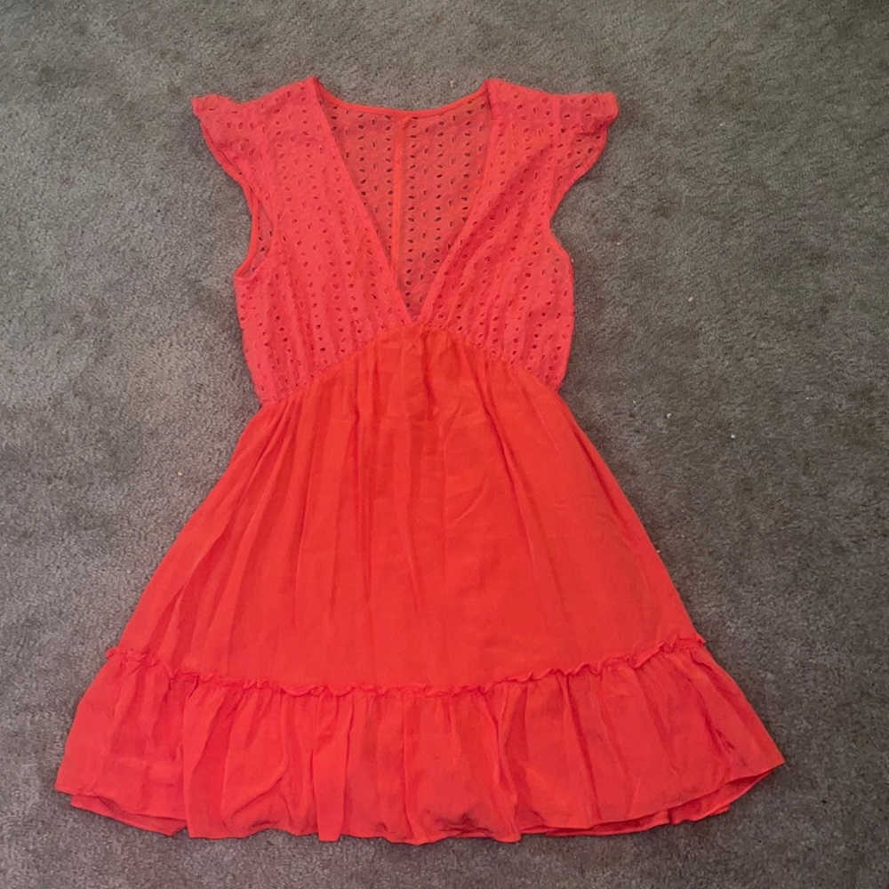 Super cute boutique store low cut coral pink sun dress - size S/M - NEVER WORN!!